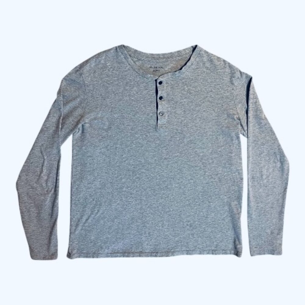 Merona Men's Casual Long Sleeve 3 Button T-Shirt Soft Gray Size L